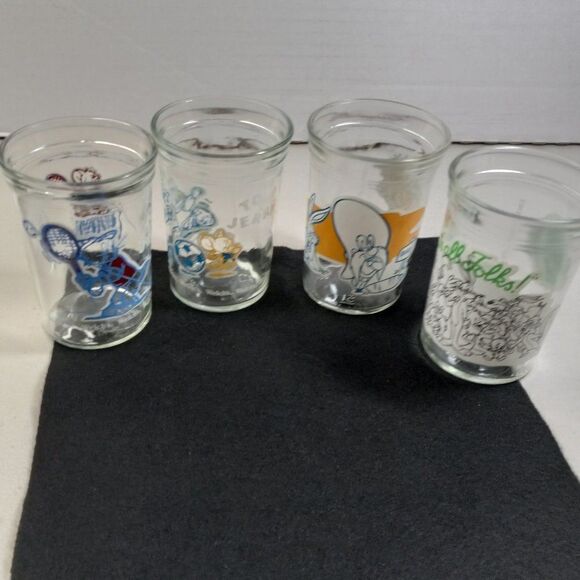 1991 & 1994 Welch's Looney Tunes, Tom and Jerry Glass Jelly Jars Cottagecore - Picture 1 of 9